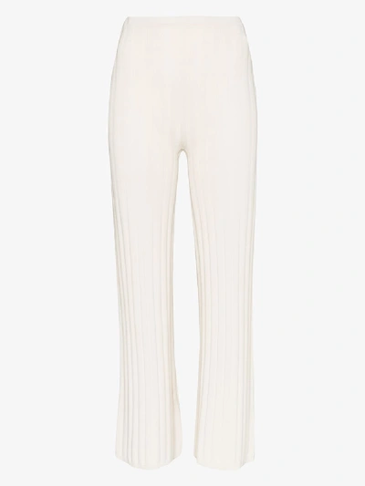Totême Cour Knitted Ribbed Trousers In Neutrals