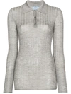 Prada Grey Ribbed Cashmere Silk Polo Top