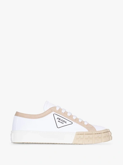 Prada White Tyre Low Cup Canvas Sneakers