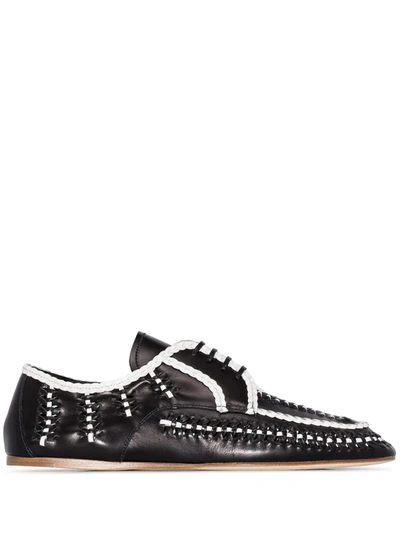 Prada Black And White Woven Leather Shoes