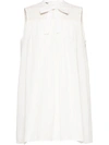 Miu Miu White Smocked Tie Neck Babydoll Dress