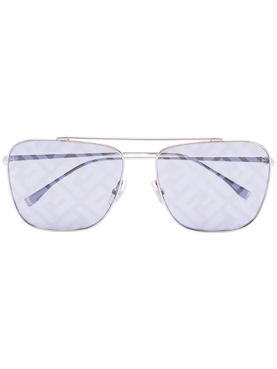 Fendi Silver Tone Ff Motif Sunglasses In Metallic