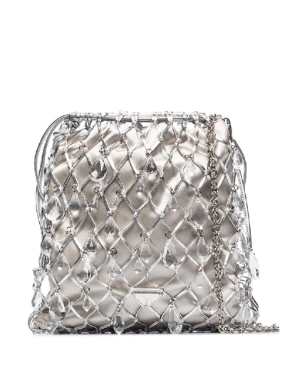 Prada Silver Net Crystals Cross Body Bag In Metallic