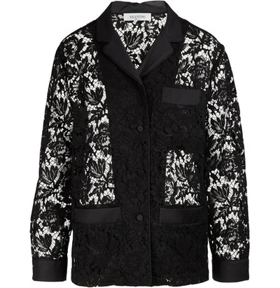 Valentino Heavy Lace Pyjama Shirt In Black