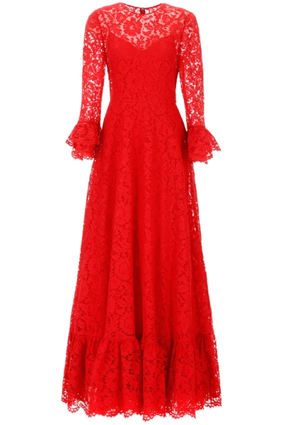 Valentino Long Lace Dress In Red