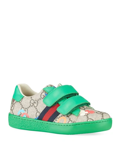 Gucci New Ace Gg Supreme Baseball-print Sneakers, Toddler/kids In Green