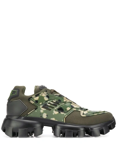 Prada Camouflage-print Low-top Sneakers In Green
