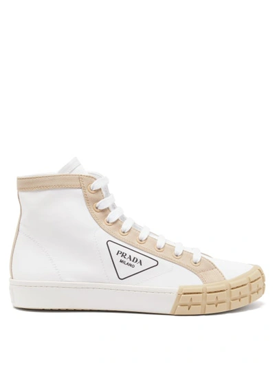 Prada Tyre-embossed High-top Gabardine Trainers In White/beige