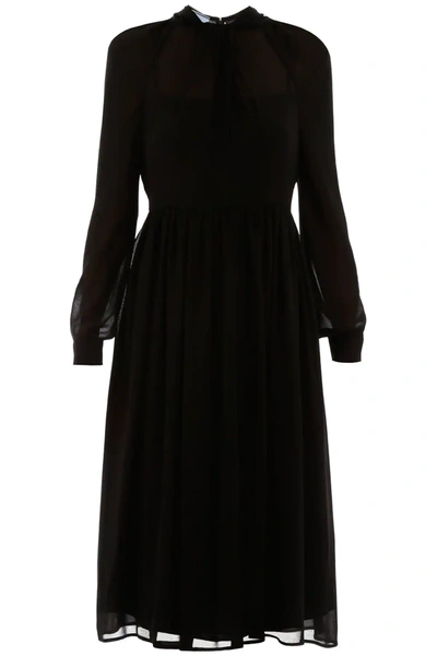 Prada Crepe Mini Dress In Black
