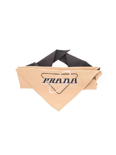 Prada Two-tone Logo Triangle Foulard In Beige