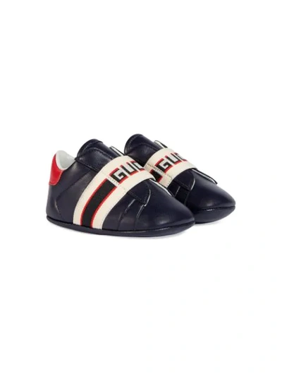 Gucci Babies' New Ace Logo Strap Sneaker In Blue