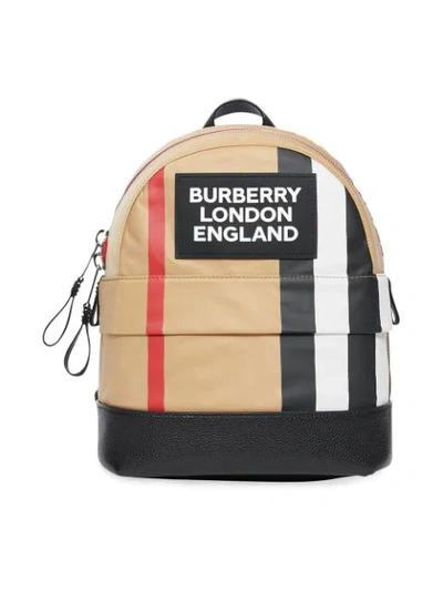 Burberry Kids' Logo Appliqué Icon Stripe Econyl® Backpack In Neutrals