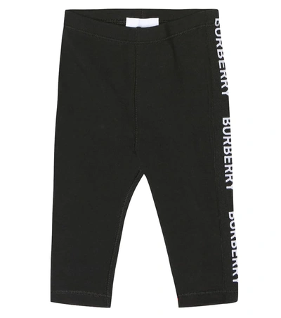 Burberry Baby Logo Stretch Cotton Leggings In Black