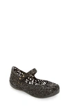 Mini Melissa Kids' Girls' Campana Glitter Zigzag Mary Jane Flats - Walker, Toddler In Black Glitter