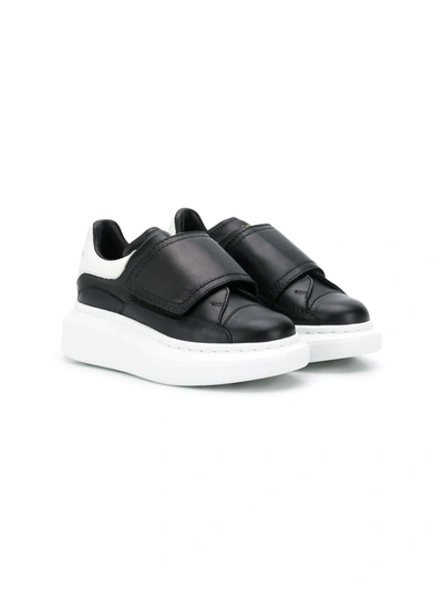 Alexander Mcqueen Oversized Grip-strap Leather Sneakers, Toddler/kids In 1070 Black/white