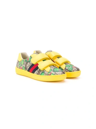 Gucci Kids' Gg Smiling Plants Trainers In Yellow