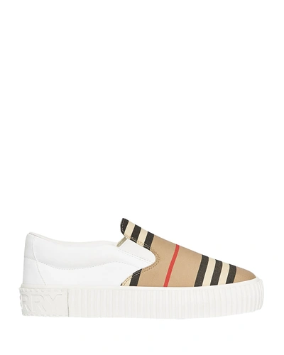 Burberry Erwin Icon Stripe Slip-on Sneakers, Toddler/kids In Beige