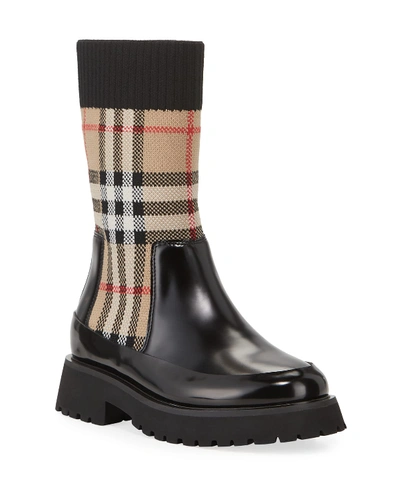 Burberry Mini Doug Check Sock Boot, Toddler/kids In Beige