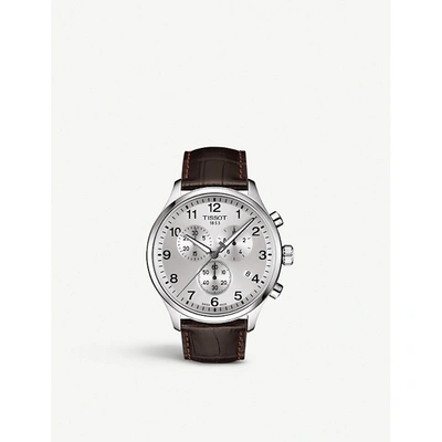 Tissot Chrono Xl Collection Chronograph Leather Strap Watch, 45mm In Brown/ Silver