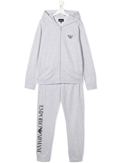 Emporio Armani Kids' Logo Cotton Hooded Tracksuit 4-16 Years In Grey