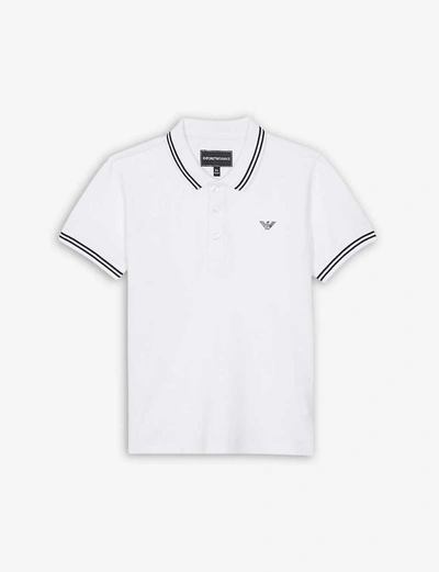 Armani Junior Kids' Tipped Stretch-cotton Polo Shirt 4-16 Years In White