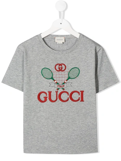 Gucci Kids' Tennis Cotton T-shirt 4-10 Years In Grey