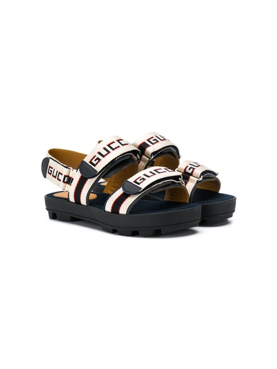 Gucci Sam Logo-print Canvas Sandals 5-9 Years In Blue/drk.c