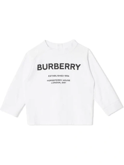 Burberry Babies' Horseferry Logo Cotton Long-sleeve T-shirt 6-24 Months In White