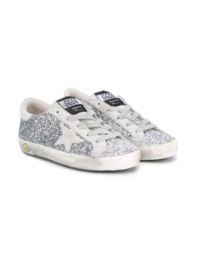 Golden Goose Kids' Superstar R8 Glitter-embellished Leather Trainers 6-9 Years In Silver