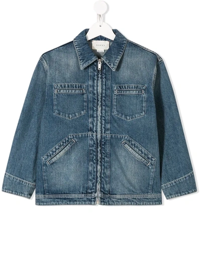 Gucci Kids' Logo Embroidered Denim Jacket 8-12 Years In Blue