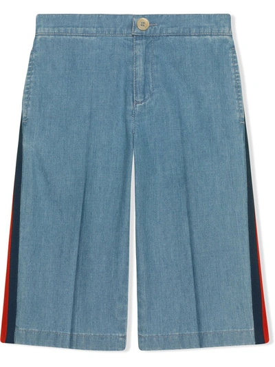 Gucci Kids' Girl's Stone Bleached Side-stripe Denim Pants, Size 4-12 In Blue