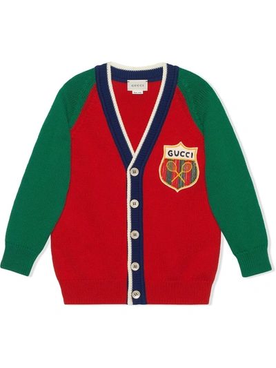 Gucci Kids' Tennis Badge Cotton Cardigan 6-12 Years In Red