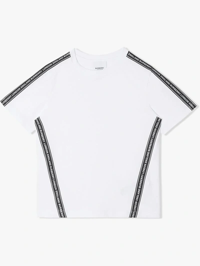 Burberry Kids' Boy's Ross Logo Tape Short-sleeve T-shirt In Bianco
