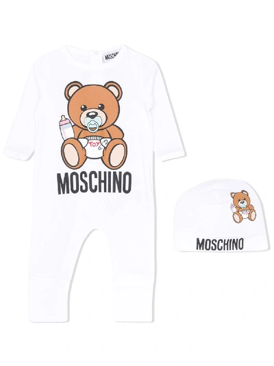 Moschino Baby Bear Logo Sleepsuit And Hat Set 1-18 Months In White