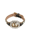 Gucci Womens Leather Gg Marmont Crystal And Leather Bracelet In Black