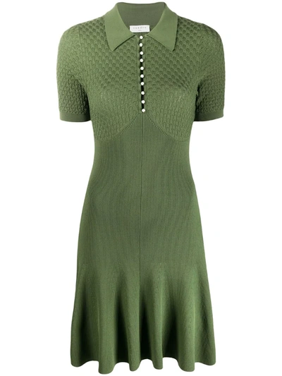 Sandro Esmila Faux Pearl-embellished Paneled Pointelle-knit Mini Dress In Khaki Green