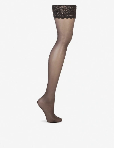 Wolford Womens Nearly Black Satin Touch 20 Hold-ups