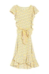 Max Studio Printed Flutter Sleeve Tie Waist Dress In Ylwpnkfp