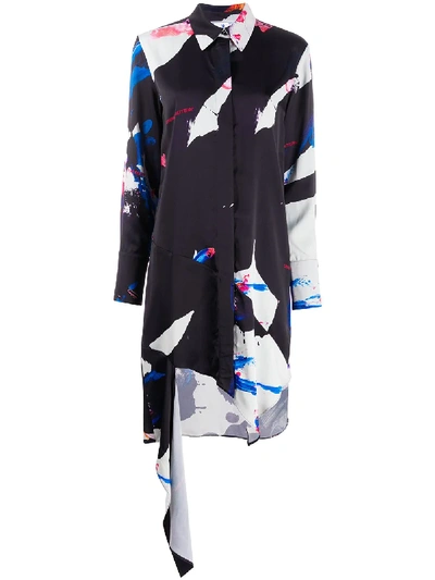 Off-white Spiral Printed Asymmetric Shirt Dress In Black