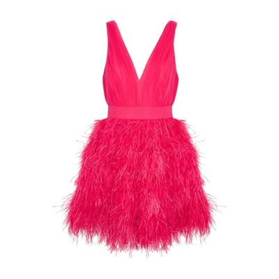 Alice And Olivia Tegen Feather And Tulle Mini Dress In Pink