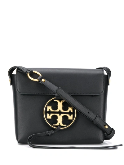 Tory Burch Miller Metal Logo Leather Flap Crossbody Bag In Black