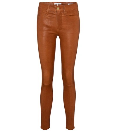 Frame Le High Skinny Skinny Leather Trousers In Tobacco