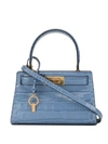 Tory Burch Lee Radziwill Croc Embossed Leather Tote In Bluewood