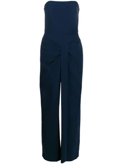 Roland Mouret Monaco Strapless Gathered Cady Wide-leg Jumpsuit In Midnight Blue