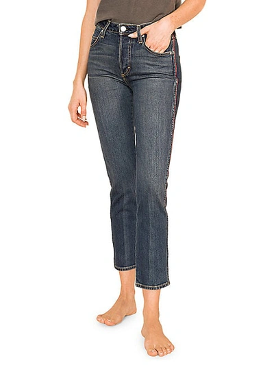 Amo Babe Side-piping Cropped Slim Straight Jeans In Dark Vintage