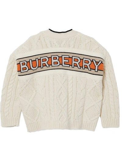 Burberry Ivory Logo Panel Cardigan