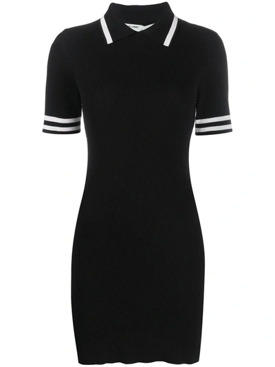 Off-white Jacquard-trimmed Ribbed-knit Mini Dress In Black