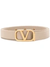 Valentino Garavani Gold Tone V-logo Belt Neutral In Ivory