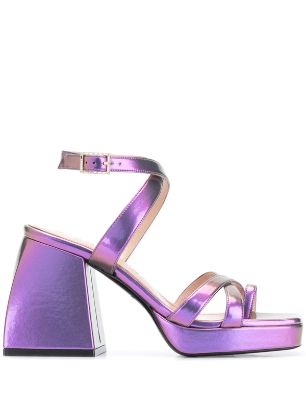 lilac block heel sandals