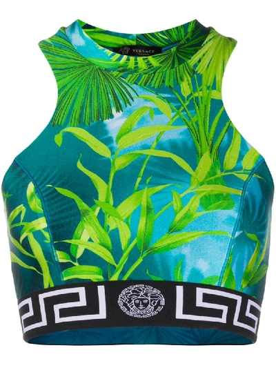 Versace Jungle Racerback Crop Top In Blue